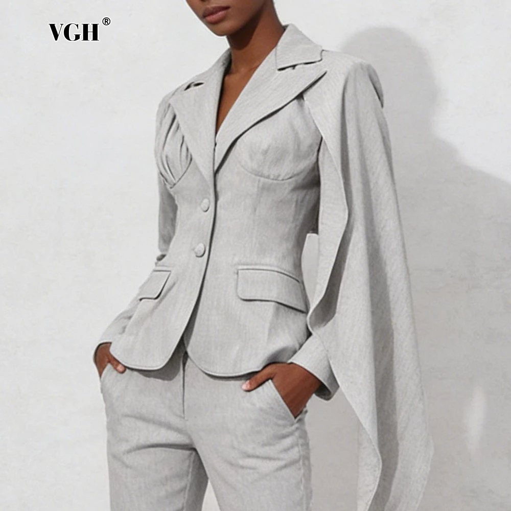 

Женские блейзеры VGH Solid Design Sense с V-образным вырезом, длинными рукавами, пуговицами и вставками, осенняя элегантная куртка, новинка женской моды