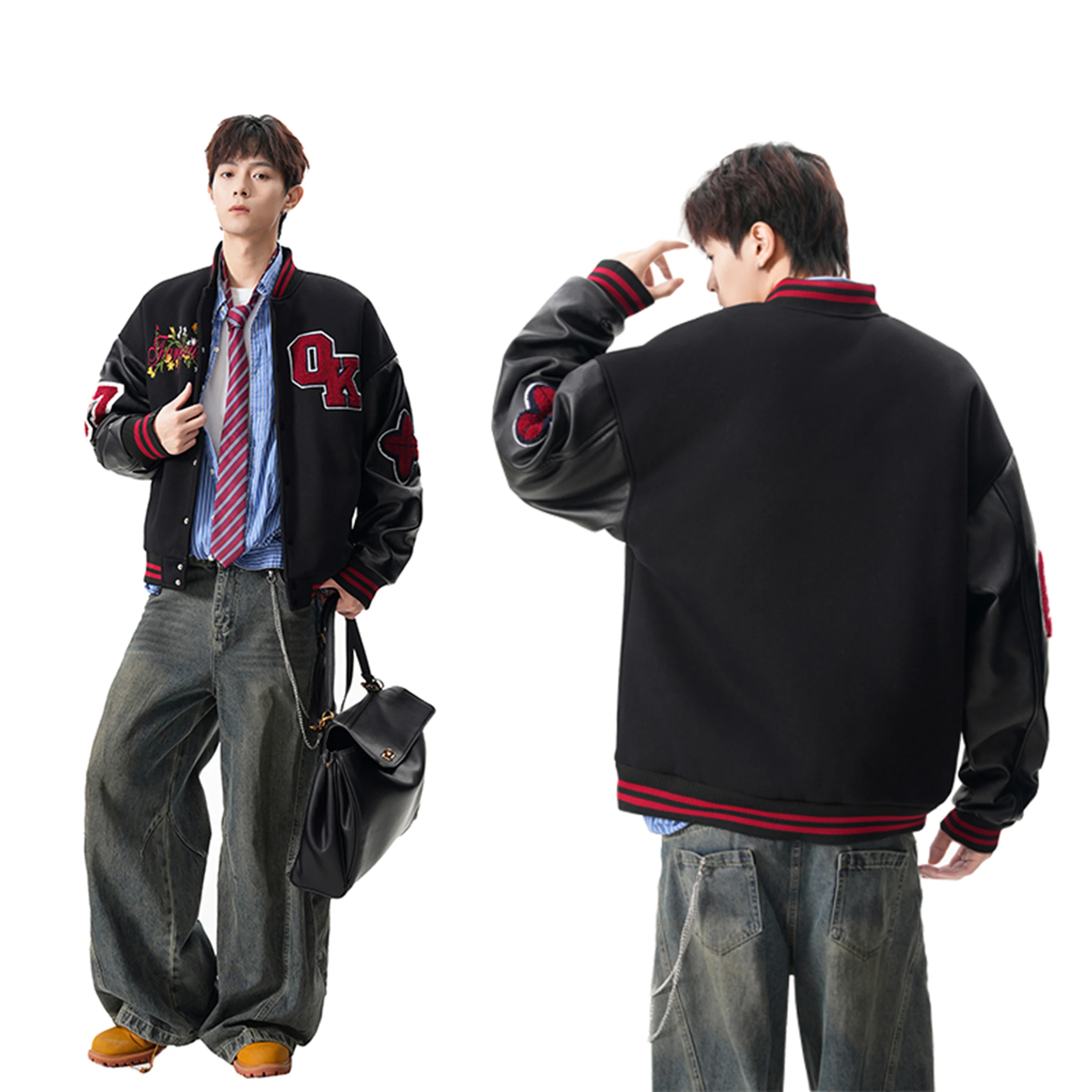 

Новинка 2025, осенне-зимняя модная бейсбольная куртка из джерси с вышивкой, мужские свободные куртки, трендовое спортивное пальто в уличной моде