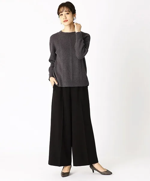 Binxin Home Trendy High Waist Loose  Color Straight Leg Pants Elastic Drape Thick Nine Points Wide Leg Pants