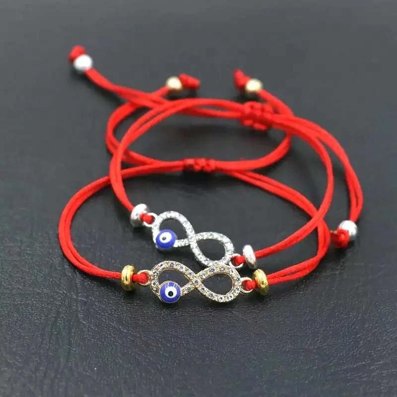 Pulseira feminina de corda vermelha tecida à mão com amor infinito olho do diabo de 8 caracteres corda vermelha da sorte