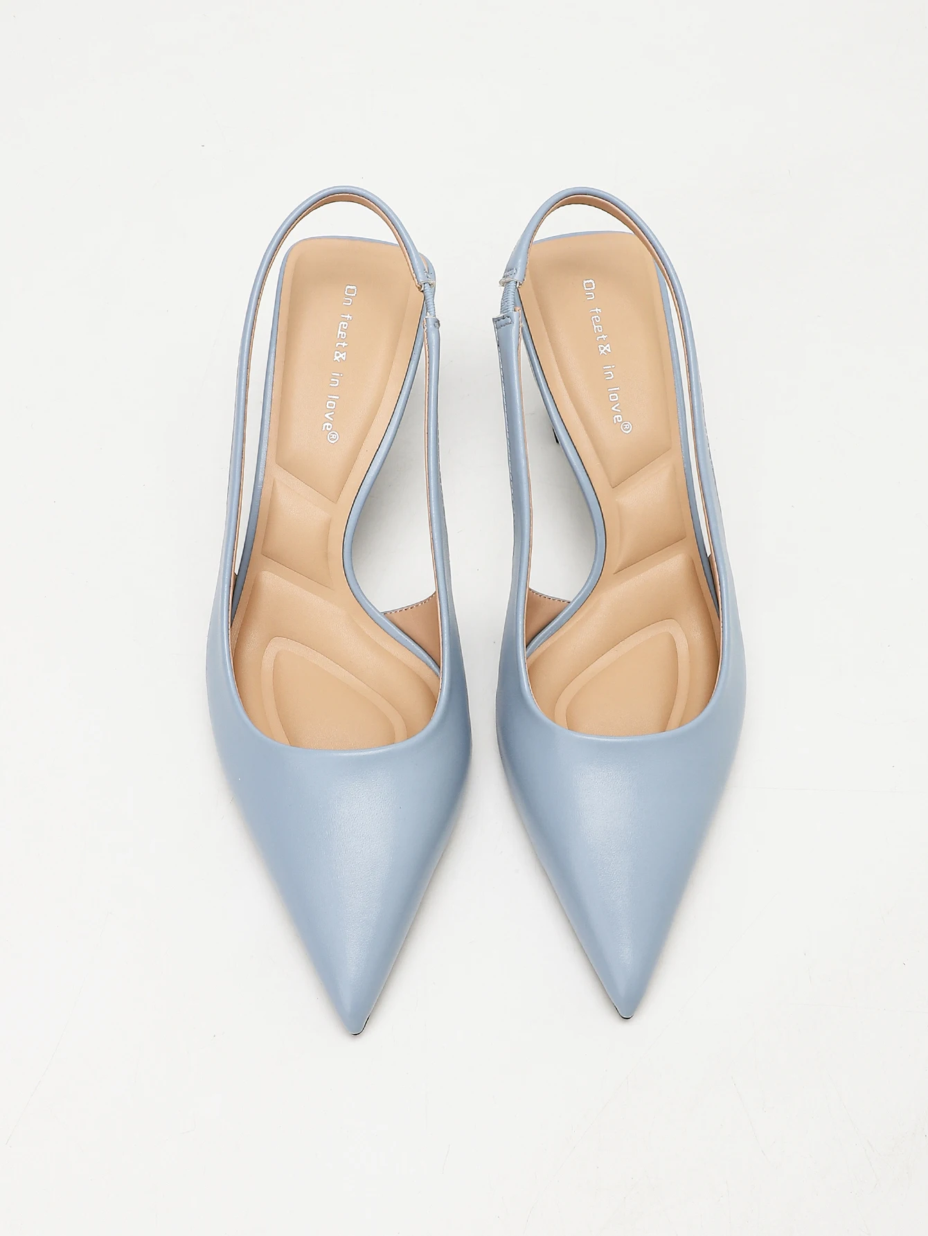 Hellblaue Damen-Slingback-Pumps aus Kunstleder mit spitzer Zehenpartie, dreieckigem niedrigem Absatz, elegante Schuhe für Büro, Hochzeit, Party – Detail 4