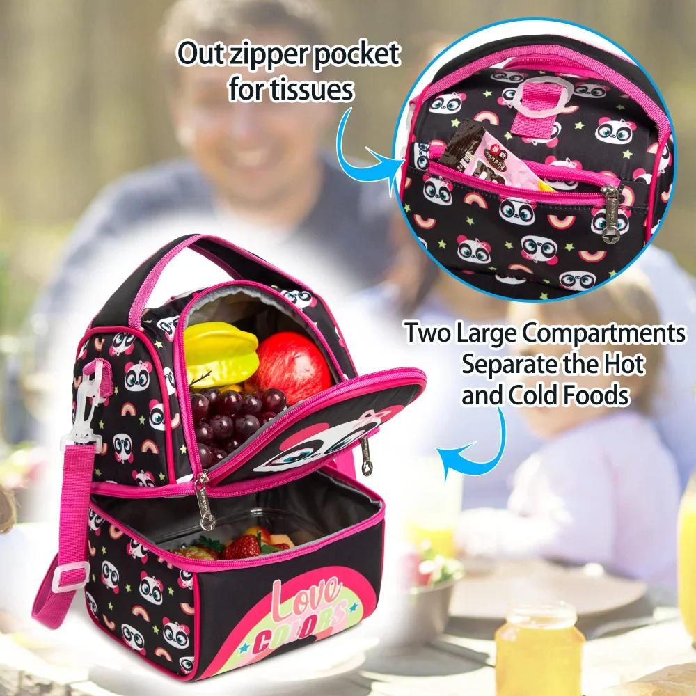 Gsequins Large Capacity Double Layer Insulated Lunch Bag Lunch Bag Boys Girls Kids with Adjustable Straps Waterproof Lunch Bag