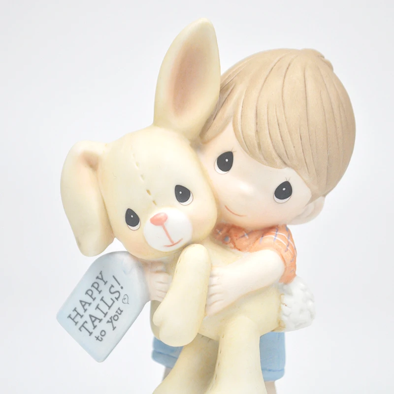 Precious Moments Little Boy Hugs Rabbit Ceramic Ornament Home Desktop Decoration Birthday Gift