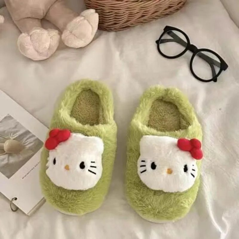 Sanrio Plush Slippers Hello Kitty Kawaii Cute Student Autumn and Winter Soft Thickened Plush Bedroom Adult Shoes Girls Christmas