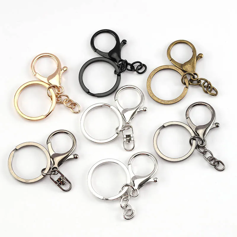 10pcs/lot 30mm Split Key Ring  Bronze Rhodium Gold Plated Lobster Clasp Clips Key Hook Keychain Clasps For DIY Keychains Making