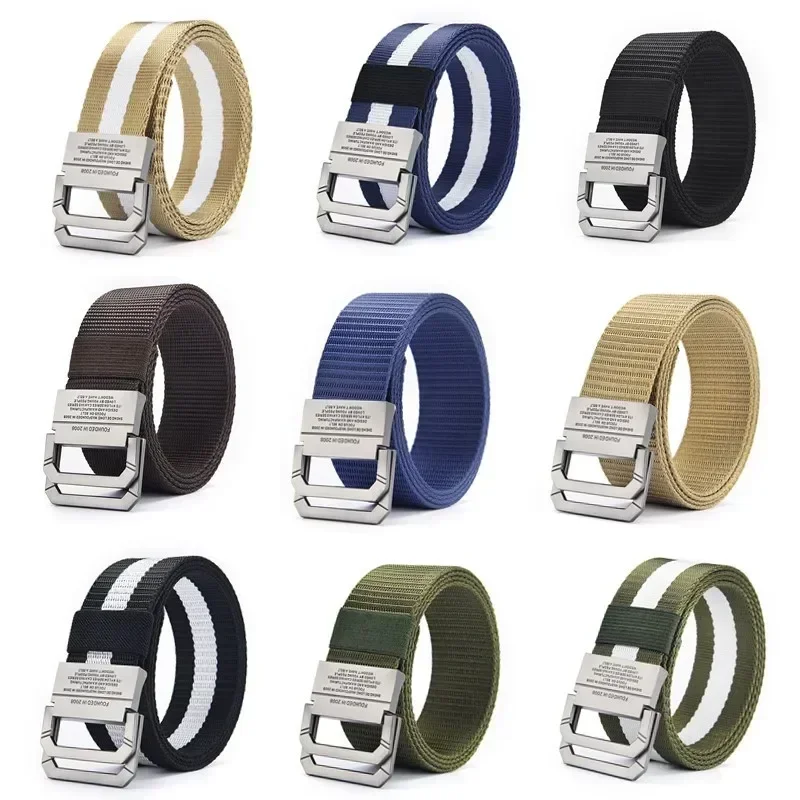 3.8X125cm Double Loop Buckle Canvas Belt Men\'s Cargo Pants Training Students Korean Version Versatile Jeans Belt Women