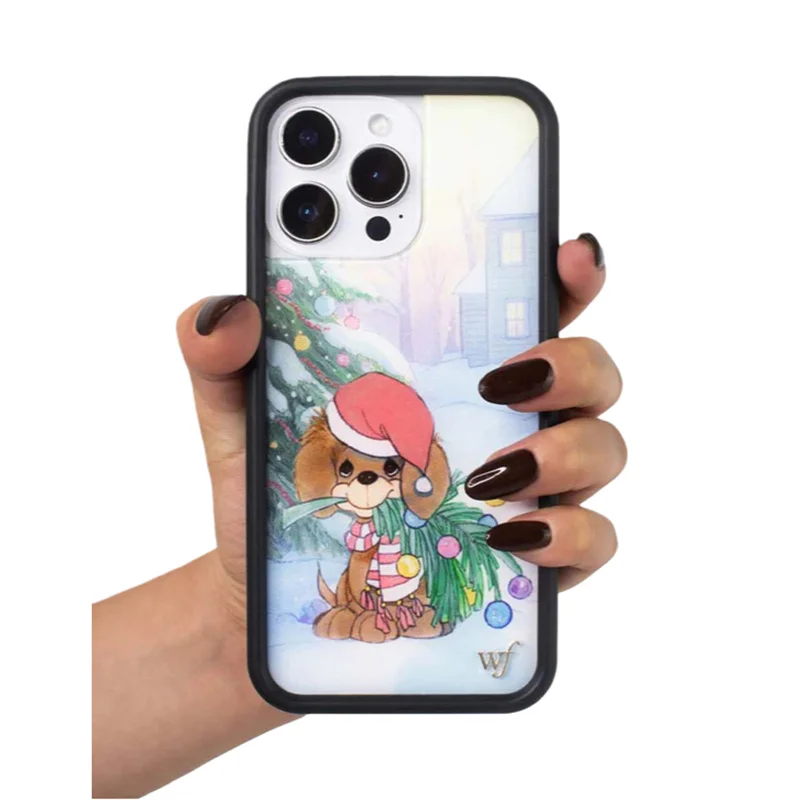 Funda de teléfono Wildflower INS Precious Moments Holiday Pup Dog para iPhone 17 16 15 14 13 12 Pro Max Plus WF contraportada a prueba de golpes