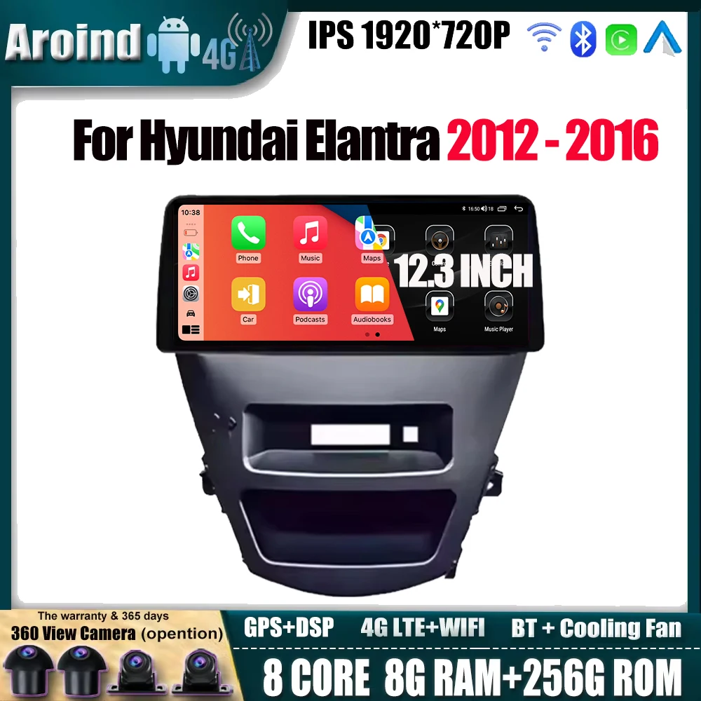 

Car Radio For Hyundai Elantra 2012-2016 Carplay Android Auto IPS Screen Navigation GPS Multimedia Video Player Tools 4G LTE wifi