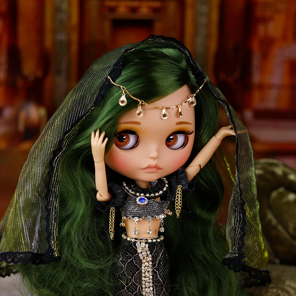 ICY DBS Blyth Doll 1/6 30cm tan Skin Glossy Face Green Hair Girl Doll BJD Toys Gifts