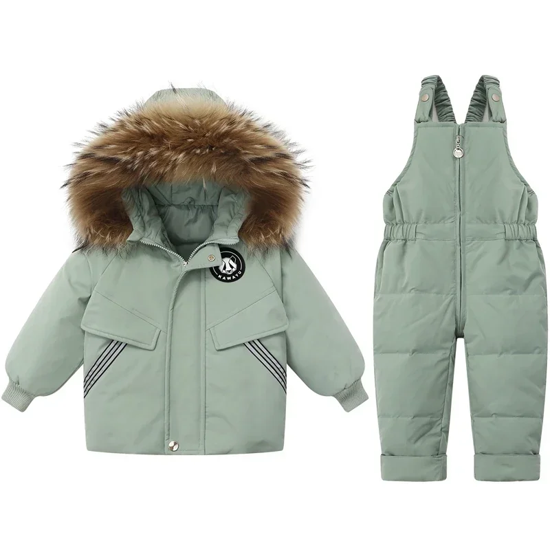 Children Clothes Set -30β Infant 2pcs Suit Baby Girl Winter Duck Down Jacket Jumpsuit for Boy Thicken Warm Fur Coat Snowsuit