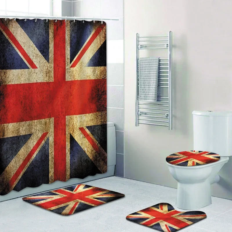 

Modern UK Flag Shower Curtain Set for Bathroom Bath Mat Rug Carpet Toilet Bathtub British Home Decor