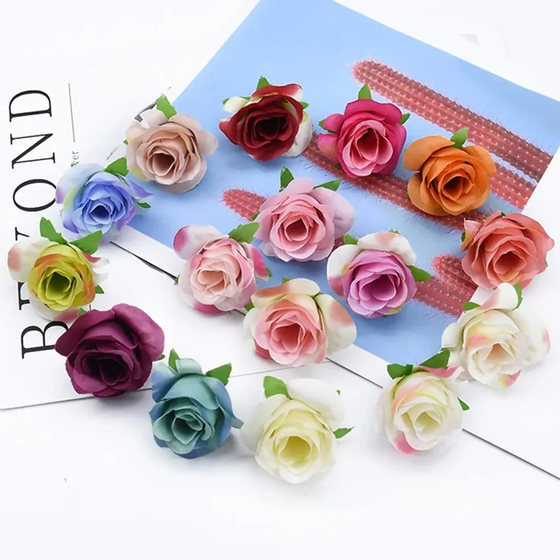 100pcs Artificial flower Silk Rose Bud Hot sale Home festival Outdoor Garden Decor Christmas Diy gift candy box Wedding bouquet