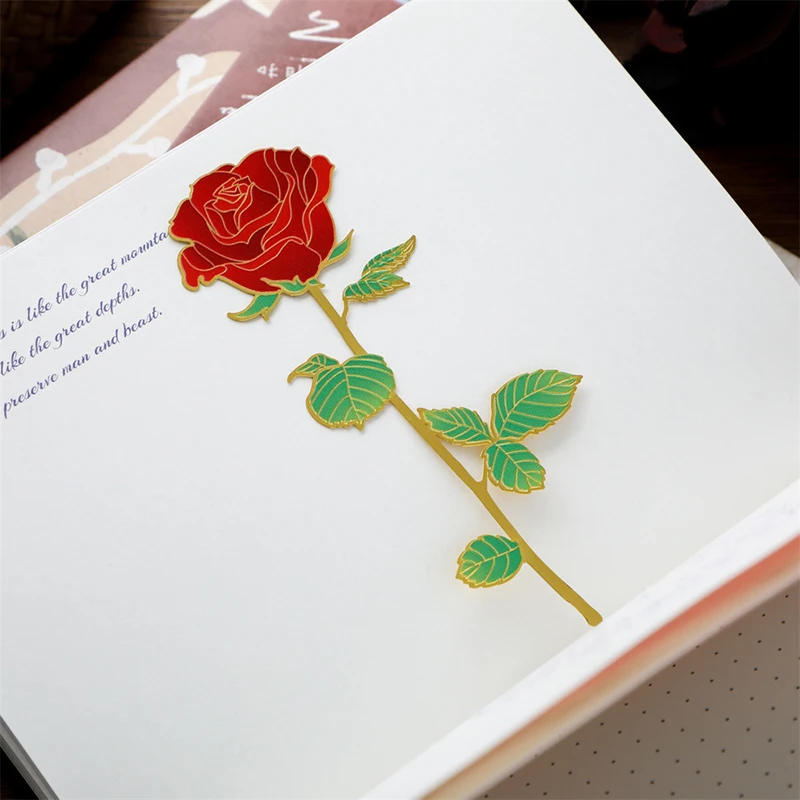 Chinese Style Vintage Rose Flower Leaves Metal Bookmark Tassel Book Clip Pagination Mark Student Gift Stationery School Supplies