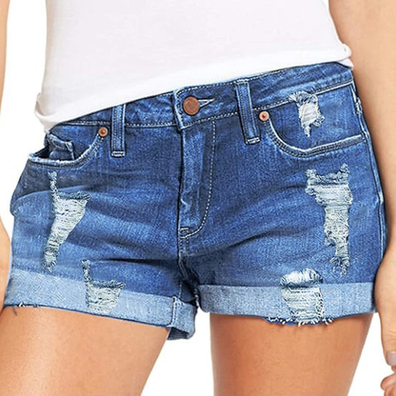 6681 #   ヨーロッパとアメリカの夏の新しいセクシーなハイウエストタイトなピアス高弾性ジーンズ女性のためのデニムショートパンツプラスサイズ