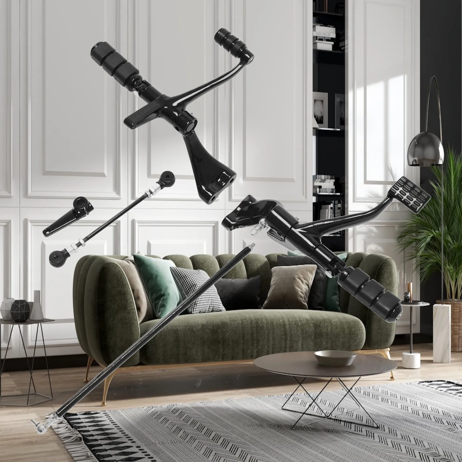 Black Chrome Motorcycle Footrest System with Left Right Boards Gear Shift Mechanism Brake Pedal Linkage for Daily Road Use