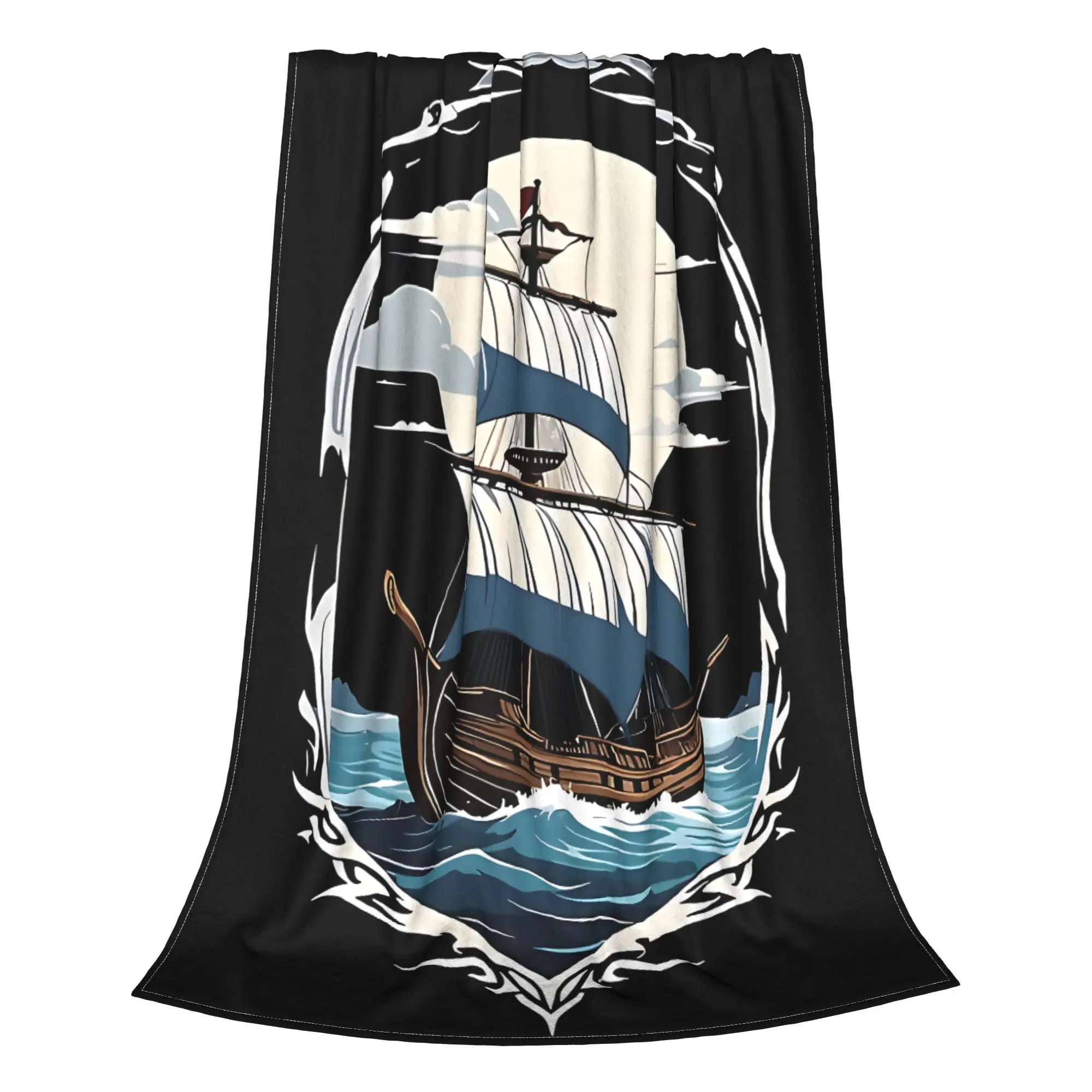 1PC Adventurous Sailing Ship Motif  Blanket Throw Super Cosy Plush Living Room Sofa