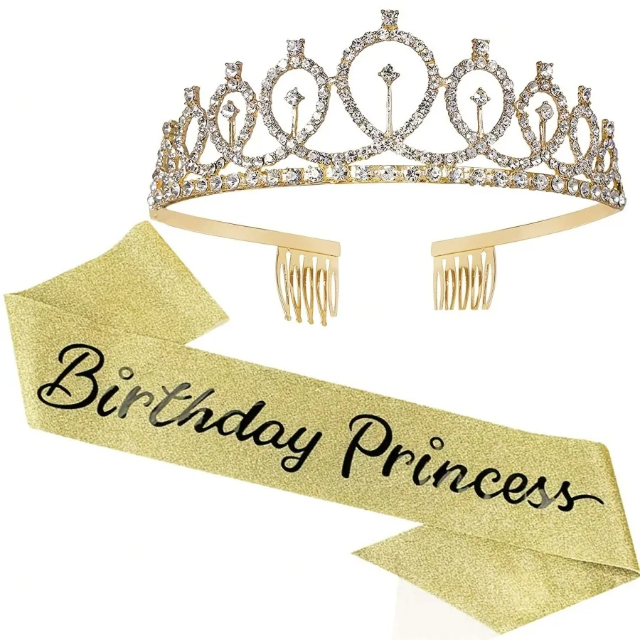 Geburtstags-Tiara Krone Geburtstags-Prinzessinnen-Schärpe Frauen Mädchen Party-Dekoration Geschenke Geeignet für Jedes Alter Geburtstagsdekoration – Detail 6