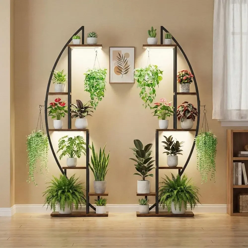2-Piece Indoor Plant Stand with 6 Tiers and Grow Lights, 63 Tall Metal Rack for Multiple Plants, Ideal for Living Room or Patio