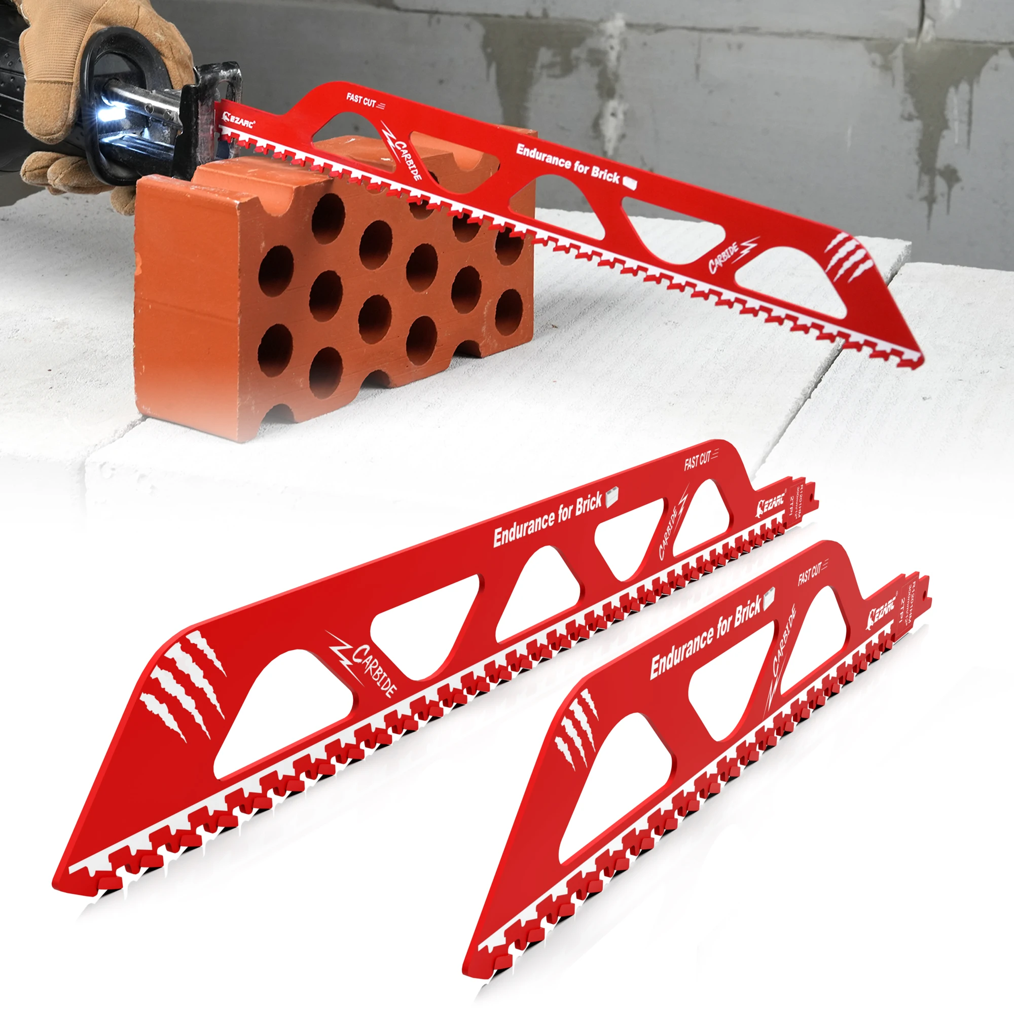 EZARC 12''/18'' Carbide Reciprocating Saw Blades for Aerated Concrete 1/2PC, Low Dust for Hollow Brick, Fiber Cement, Drywall