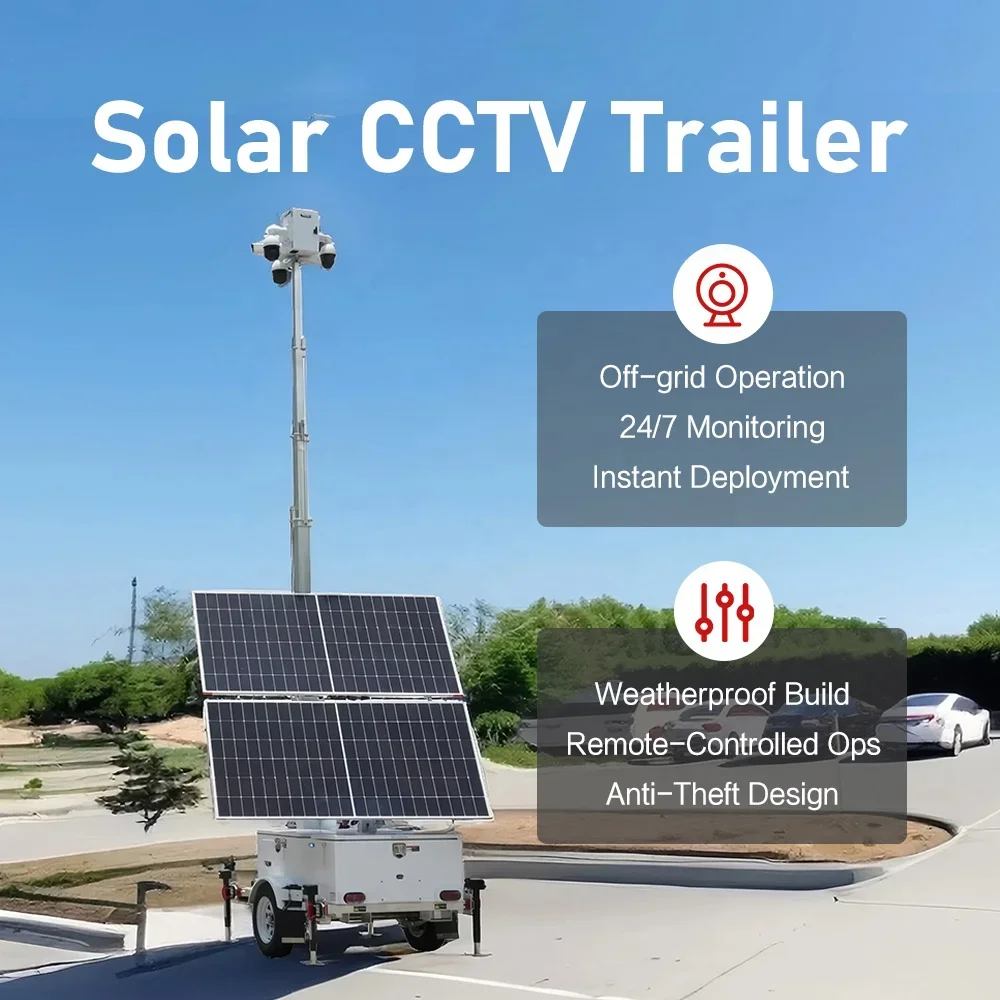 Solar Powered Mobile Surveillance Trailer with 360° Security for Security