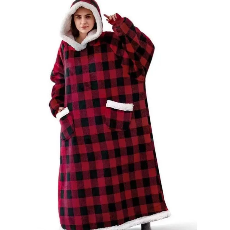 Winter Plush Blankets Wearable Soft Warm Oversized Blanket Hoodie Long Cute Men Women Sherpa Fleece Adult Blanket with Sleeves