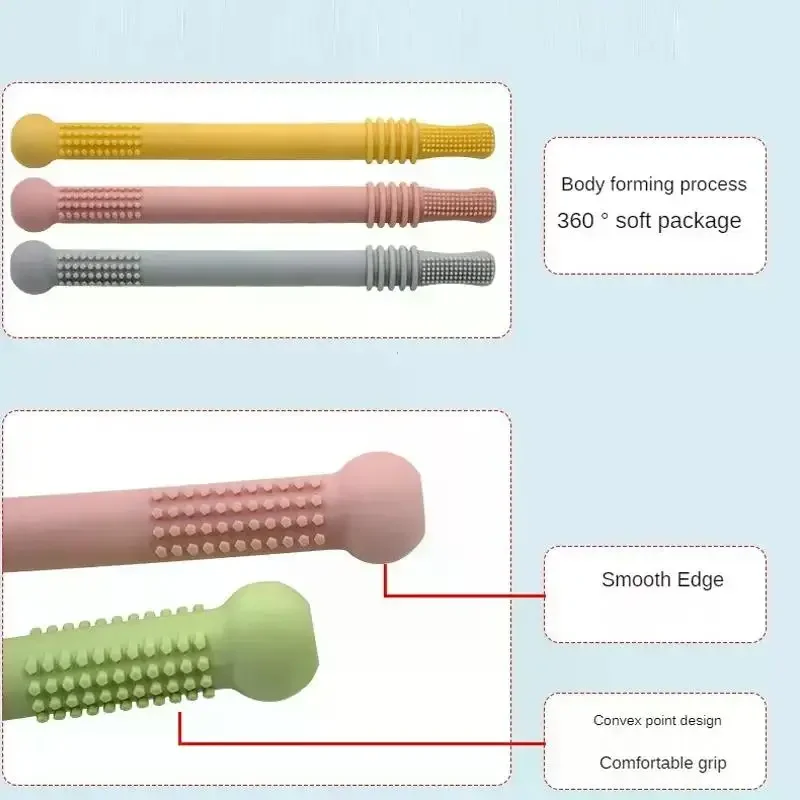 Jouet à mâcher en silicone pour bébé, paille molaire sûre, jouets de dentition pour bébés TeWindsor, poignée en silicone, jouet de sécurité pour bébé