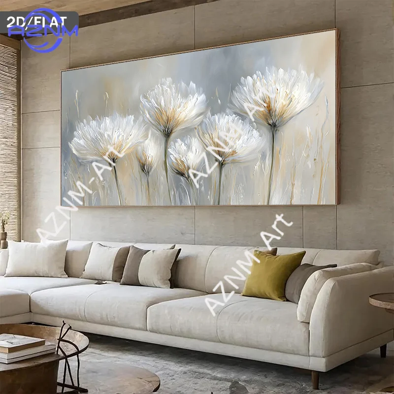 1 Stück moderne abstrakte weiße Blumen-Wandkunst – weiße und neutrale Töne, rahmenloses Leinwandgemälde, geeignet für Schlafzimmer