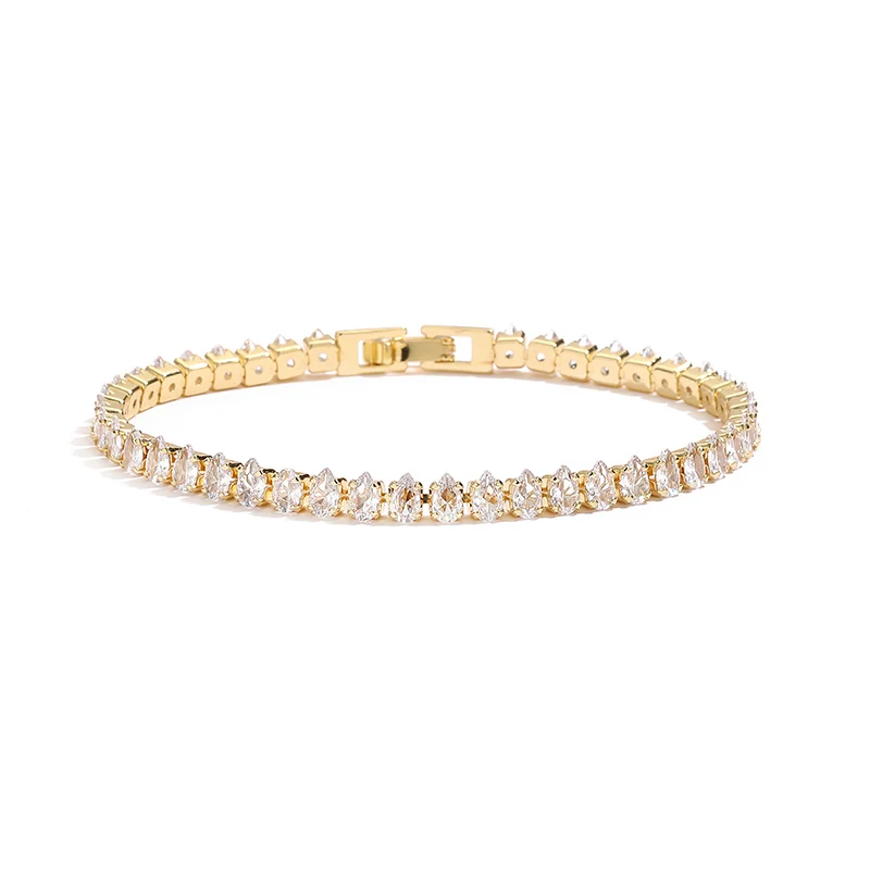 HECHENG، سوار نحاس 18 قيراط مطلي بالذهب ملون AAA قطرة الماء زركونيا للرجال زوجين مجوهرات أنيقة 1 قطعة