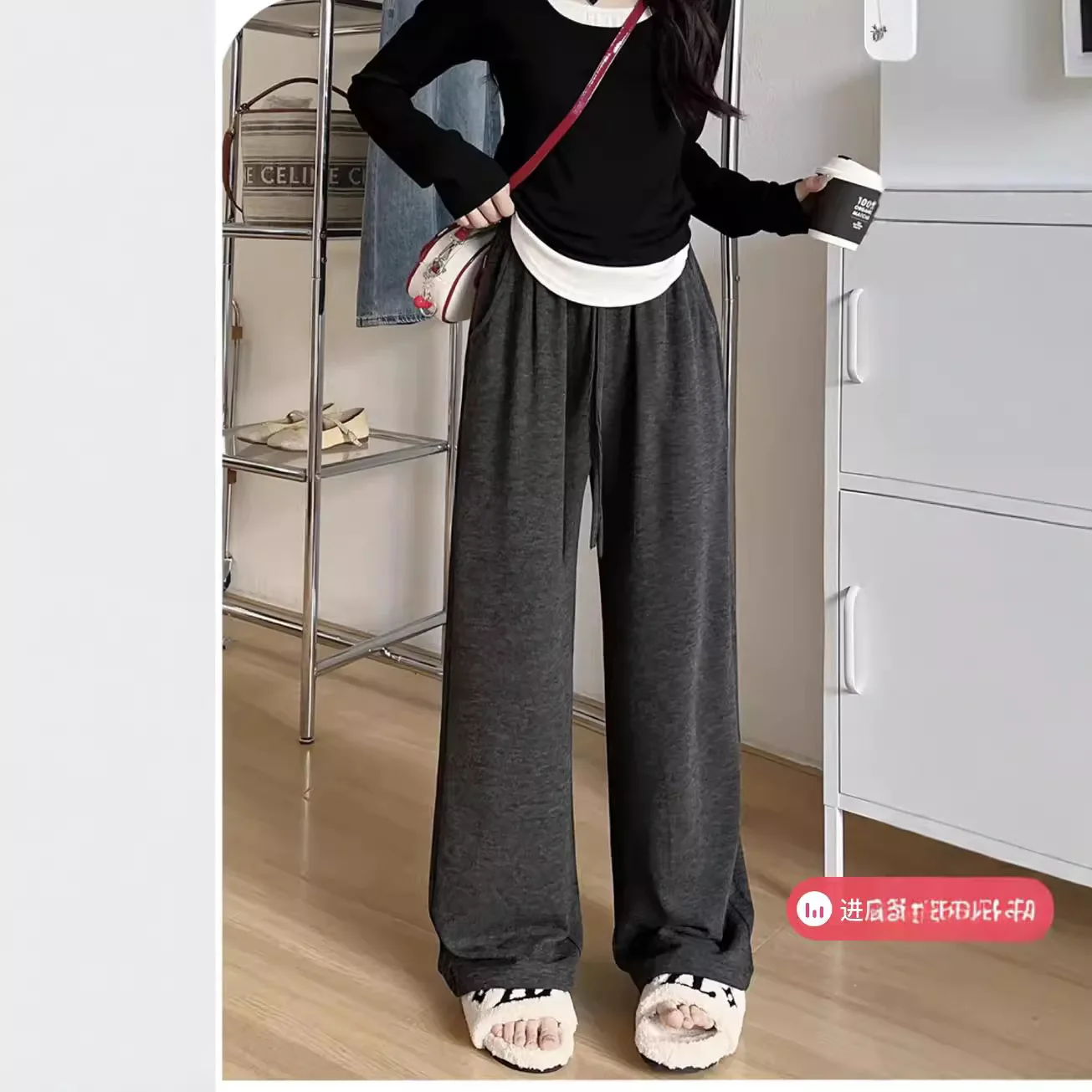 ワイドレッグパンツ 高品質 レディース 冬用 ダブルデッキ ウール フルレングス ホームウェア フロッキング 機能性 暖かさ リブ編み ソフトシェル OL