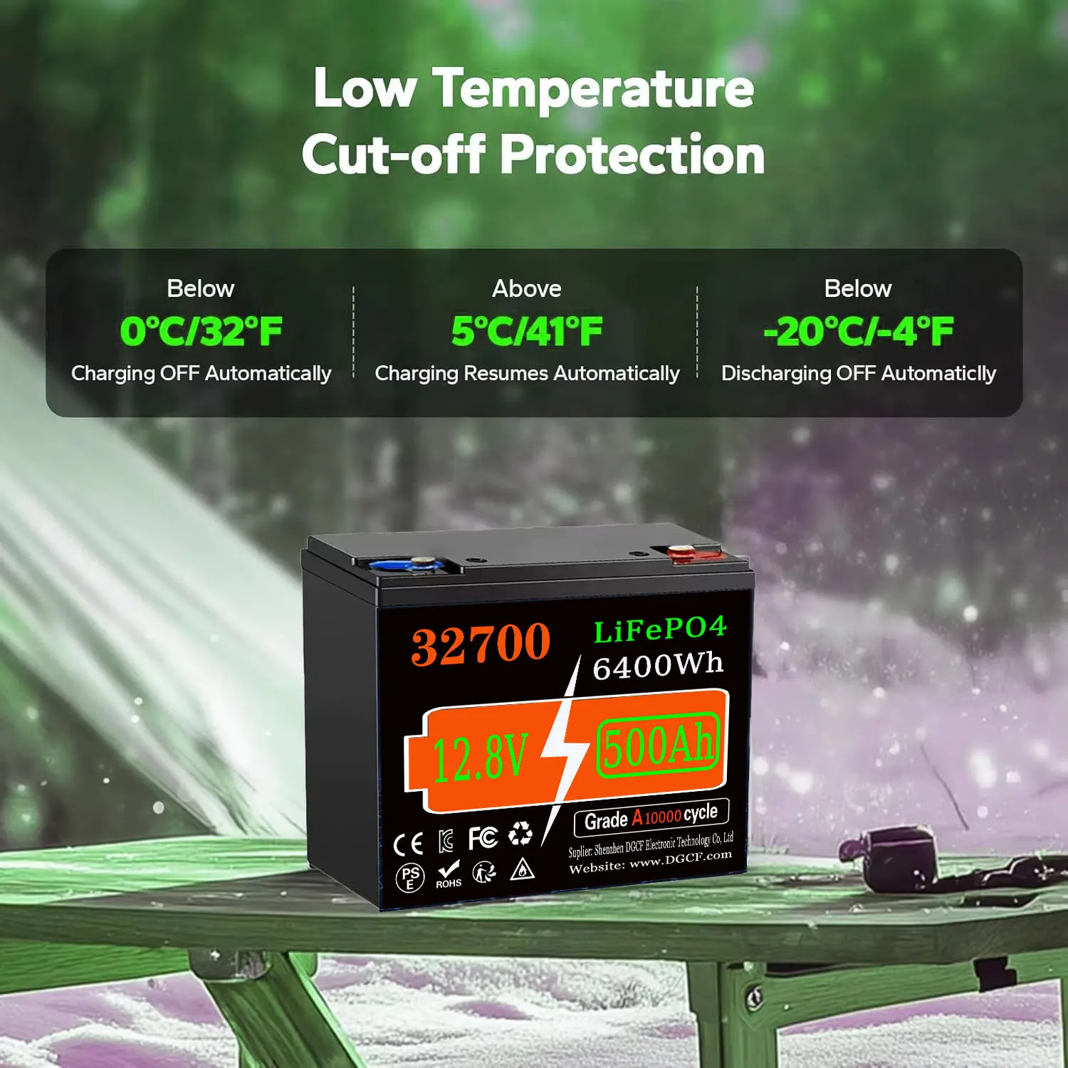 LiFePO4 12.8V 400AH 500AH 32700 Lithium Battery Built-In 300A BMS 6000+ Cycle For Solar RV Marine Energy