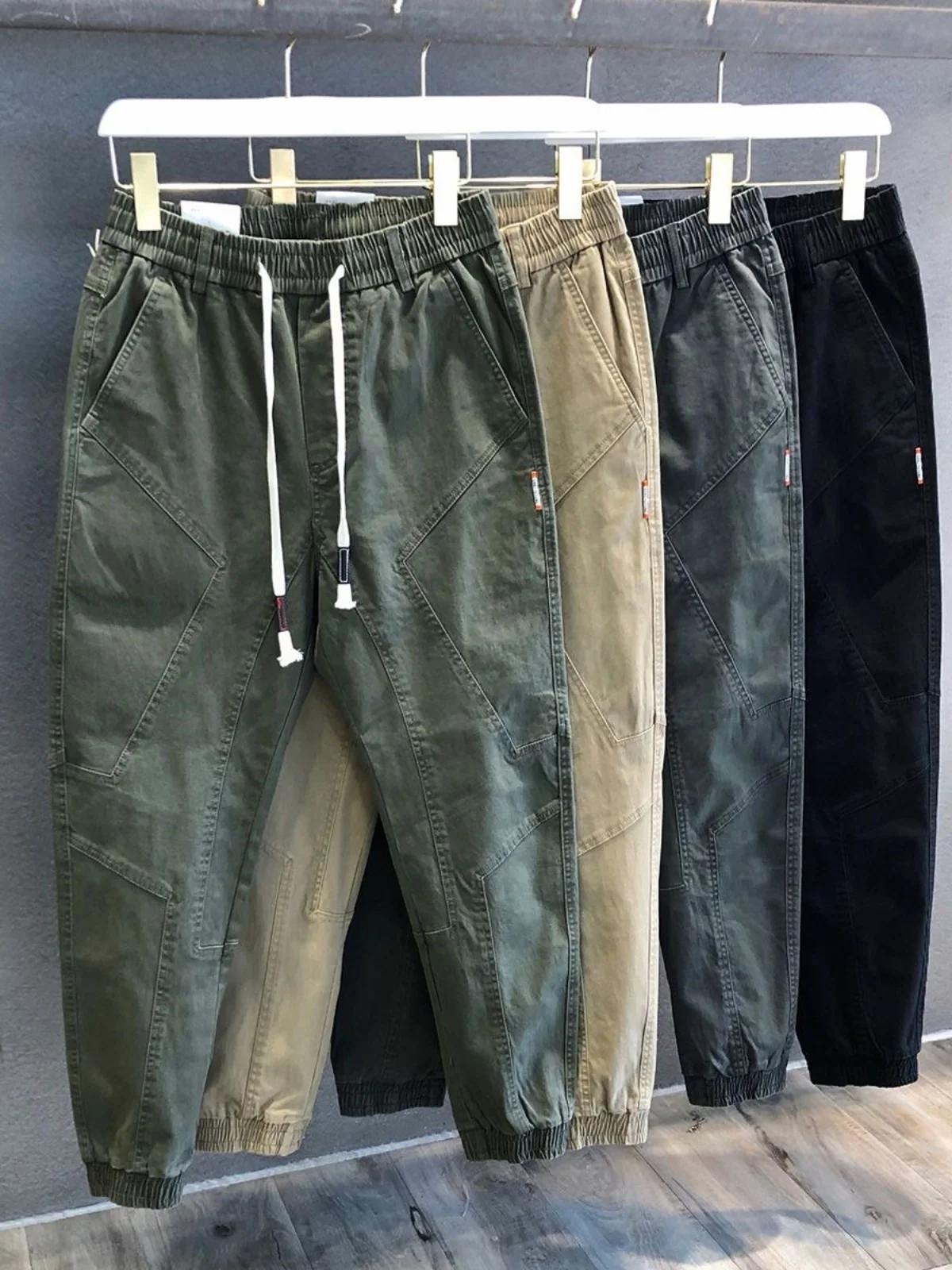 Men's Summer Cotton Work Trousers Loose Fit Elastic Waist Small Footed Pants Wear Resistant Dirt Proof for Labor Protection