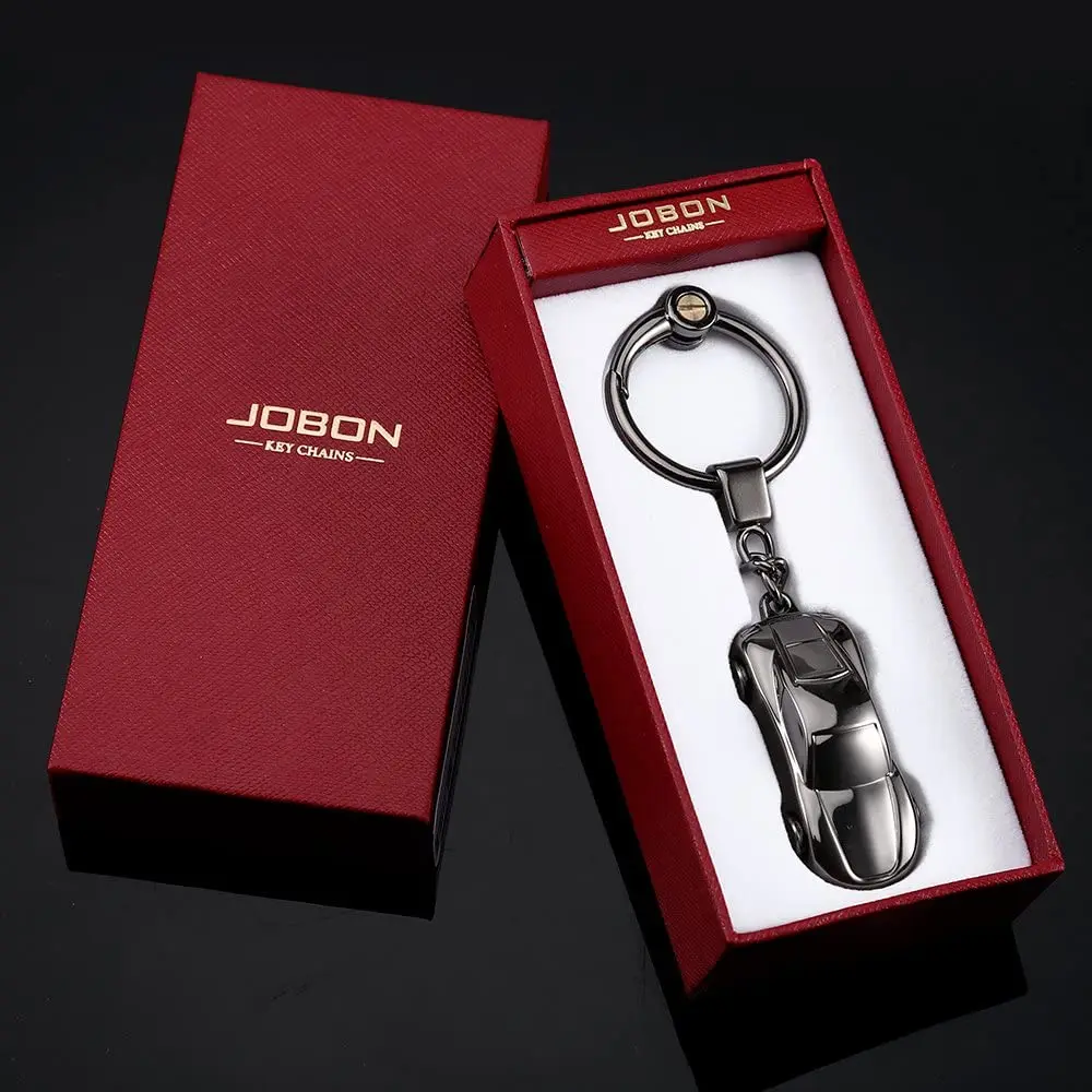 Black LED Key Chain Flashlight Jobon Zinc Alloy Car Keychain with 2 Modes LED Light