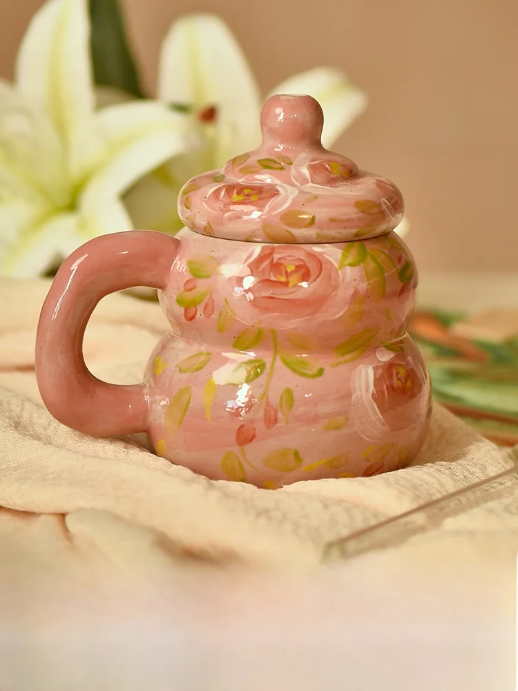 

Hand-Painted Cerc Rose Mug Pink Floral St Cup Underglaze Color Jingdezhen Porcelain Tea Time Cup Gift Box Set for Offic...