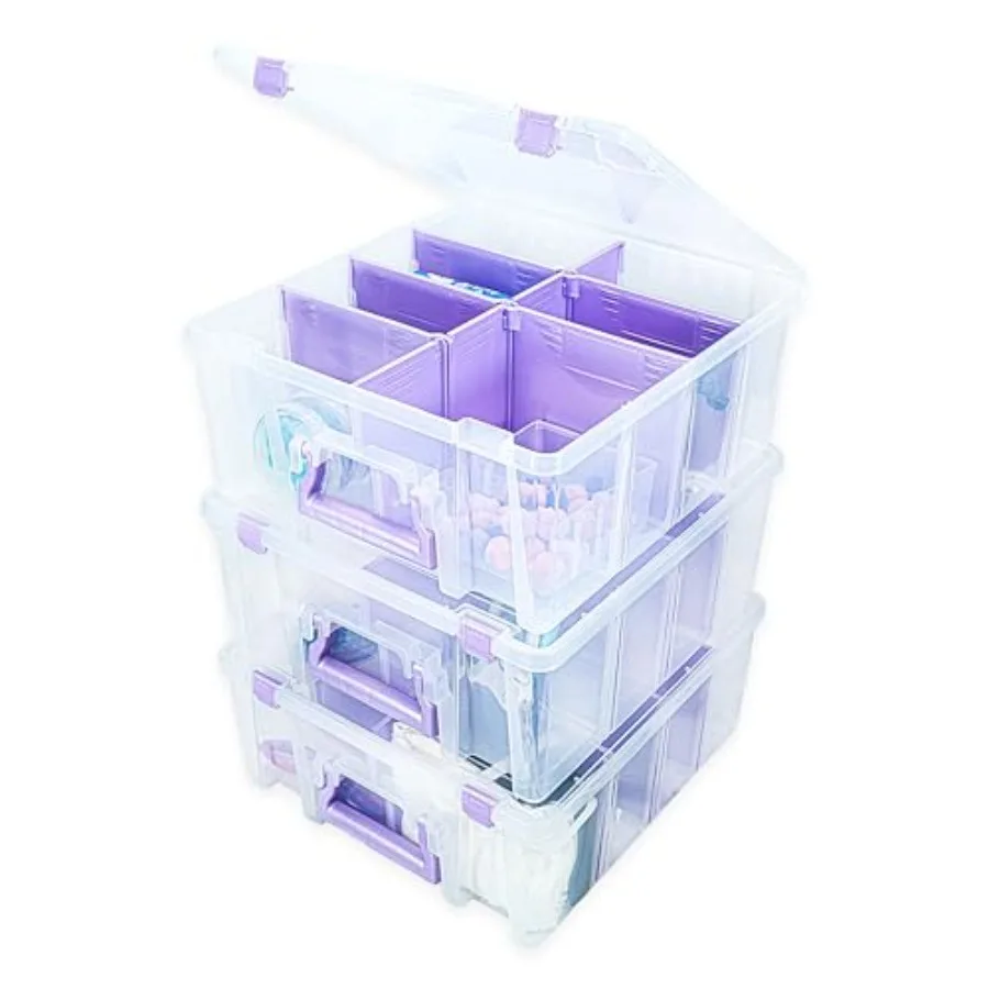 

Super Satchel Double Deep Compartment Box with Accents in a 3 Pack - Art Storage with 8 Removable Compartments, Smart Closure f