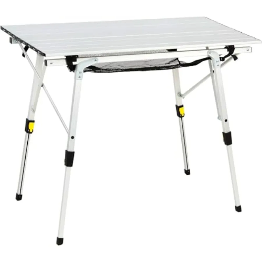 

Outdoor folding portable picnic camping table with adjustable height, aluminum frame and mesh layer, silver color, lightweight