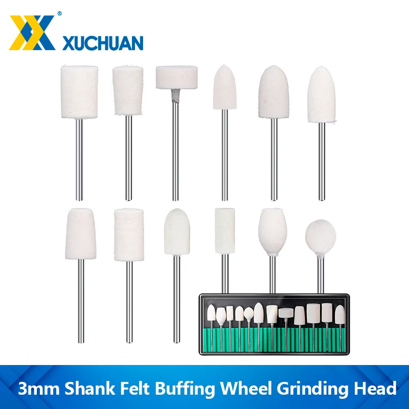 12pcs Wool Polishing Wheels for Dremel 3mm Shank Felt Buffing Pads Kit For Dremel Rotary Tool Accessories