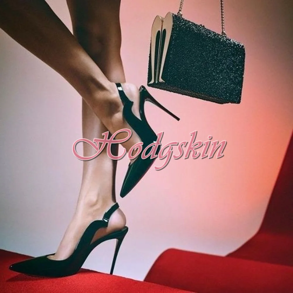 

Sexy Slingback Stiletto Heels Pumps Slingback Pointy Toe Solid Patent Leather Summer Hot Pumps Party Dress New Style Design Shoe