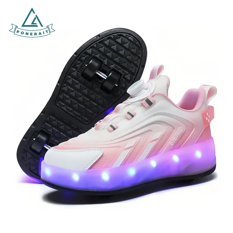 

Светодиодные 4-колесные роликовые коньки для детей и подростков, дизайн с вращающейся пряжкой, дышащие верхние коньки для начинающих, крутые подарки