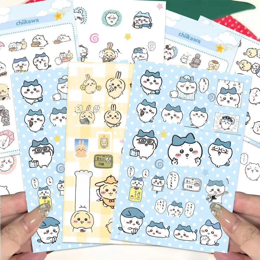 Bahan Stiker Chikawa - Stiker Membran Delapan Potongan Kartun Chiikawa Kikakawa yang Menggemaskan untuk Dekorasi Jurnal dan Kartu Goo