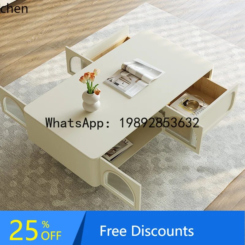 

retro cream style new TV cabinet coffee table combination modern simple small apartment living room floor cabinet