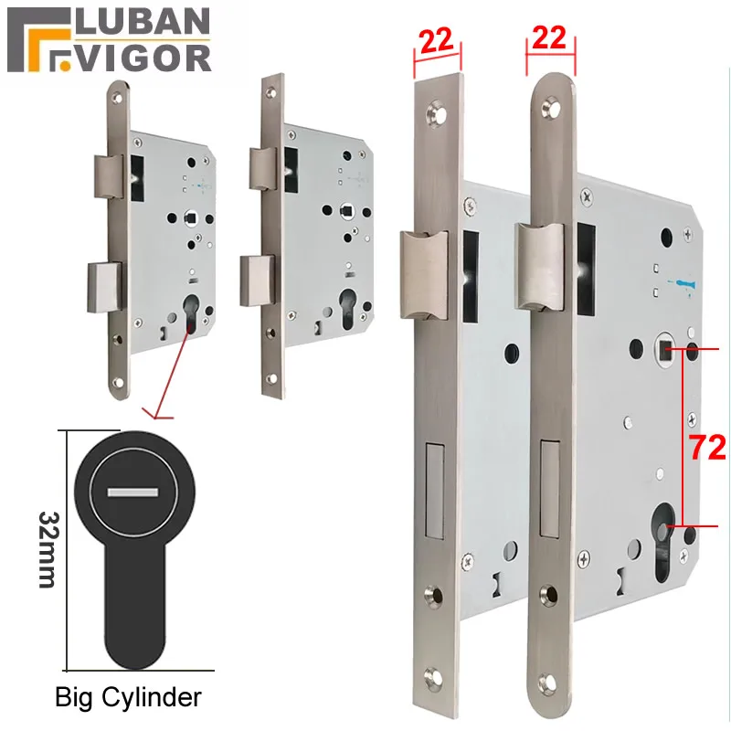 7255-72100 Safety door lock body Mechanical lock Fingerprint smart lock Square round panel width 22mm need 32mm cylinder