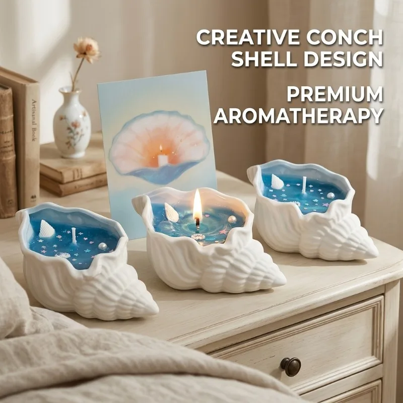 Creative Conch Shell Shaped Aromatherapy Candle, Jelly Wax Home Decor Gift for Bedroom