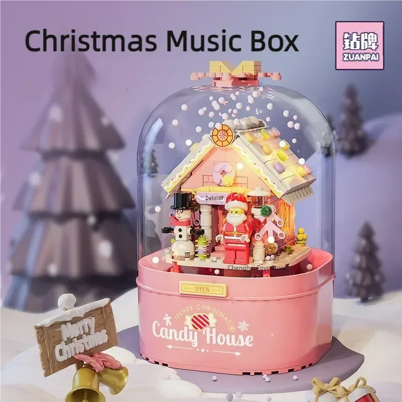 New Christmas Tree Building Blocks Music Box With Lights Christmas Ornaments Gift Assembly Small Particles For Girls Gift Toys