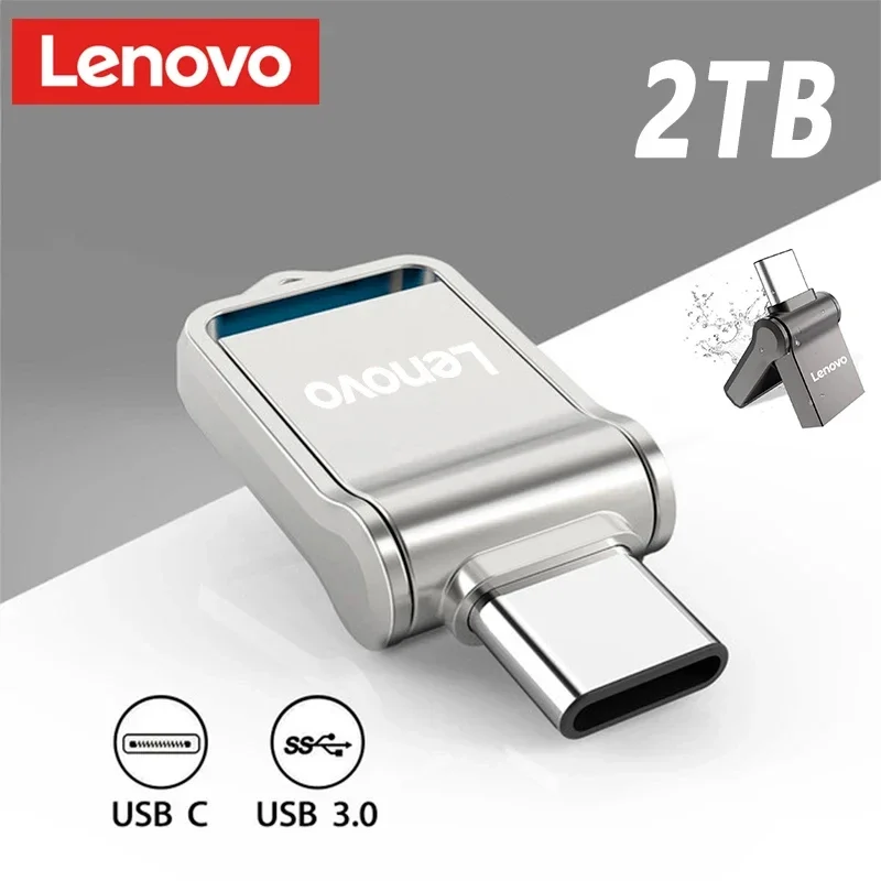 Lenovo-unidad Flash USB 3,0, disco duro portátil de alta velocidad de 2TB, 1TB, tipo C, 2 en 1, lápiz de memoria de metal de 512GB para PC de mesa