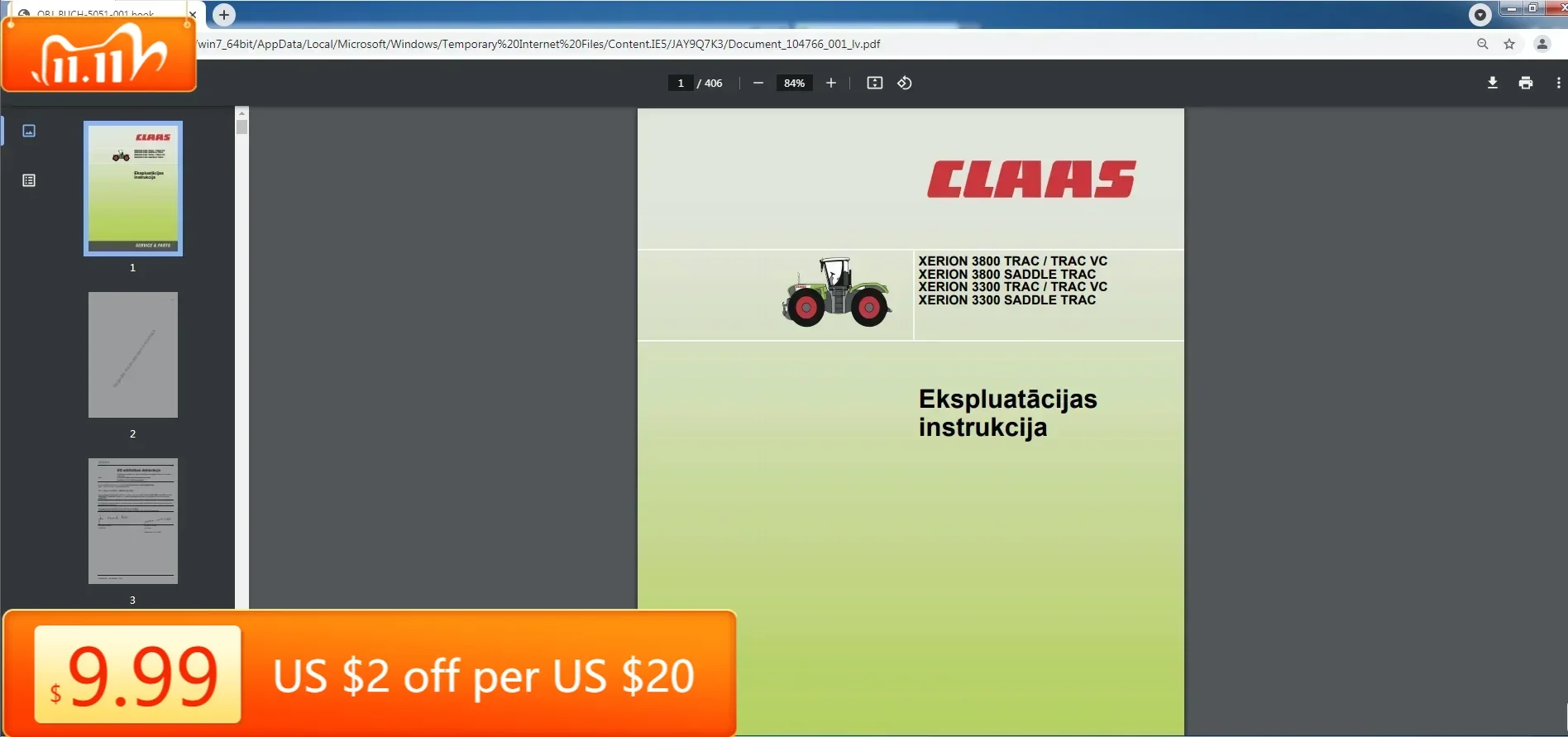 

TruckEPC CLAAS WebTIC Автономный латвианский язык 11.2022 Руководство по ремонту оператора и обслуживание Документация DVD