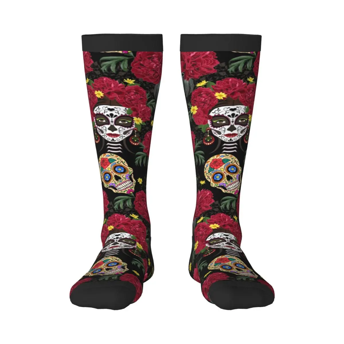 Calavera Catrina In Wreath Of Peonies Sugar Skulls Unisex High Socks for Men Women Autumn Winter