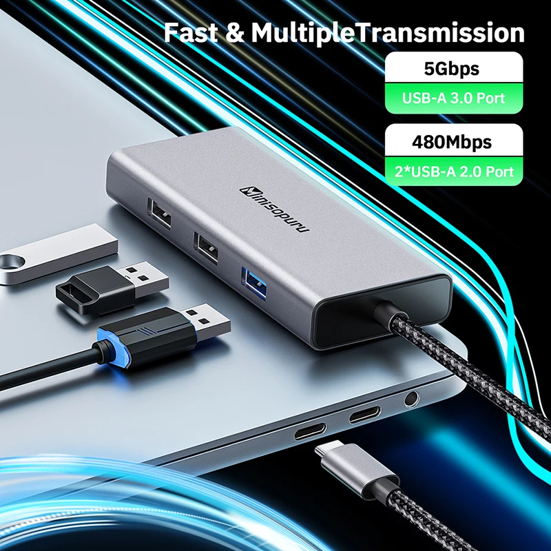 Minisopulu-концентратор USB C 4K 2 HDMI USB Тип C к DP RJ45 Мульти USB A порты PD 100 Вт SD/TF Mic/аудио адаптер для Windows ноутбука USB типа 3.0 USB HUB