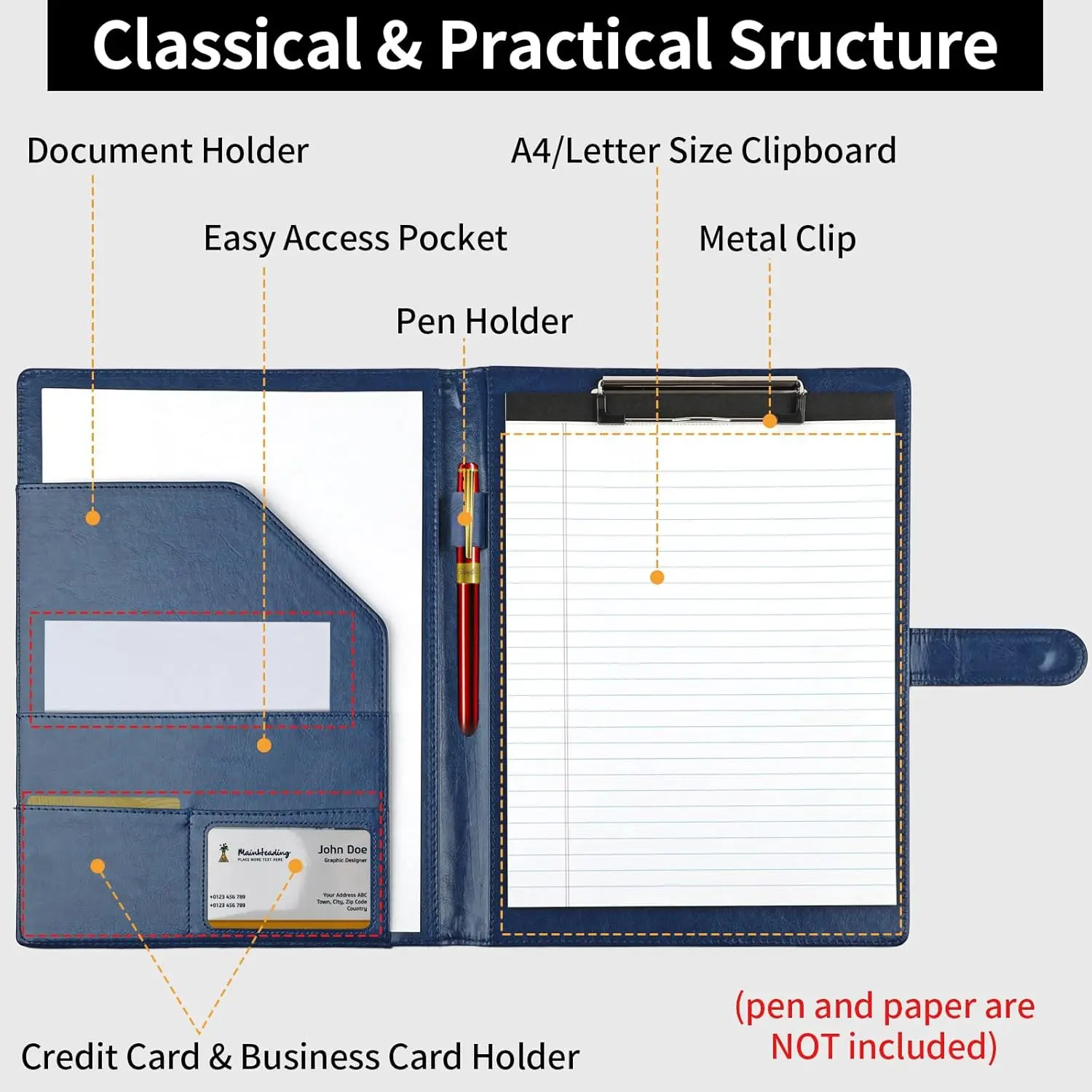 

Профессиональный папка-портфель с буфером обмена из искусственной кожи, папка-переплет, легальный держатель для прокладки для интервью, вознаграждения, бизнеса F7824