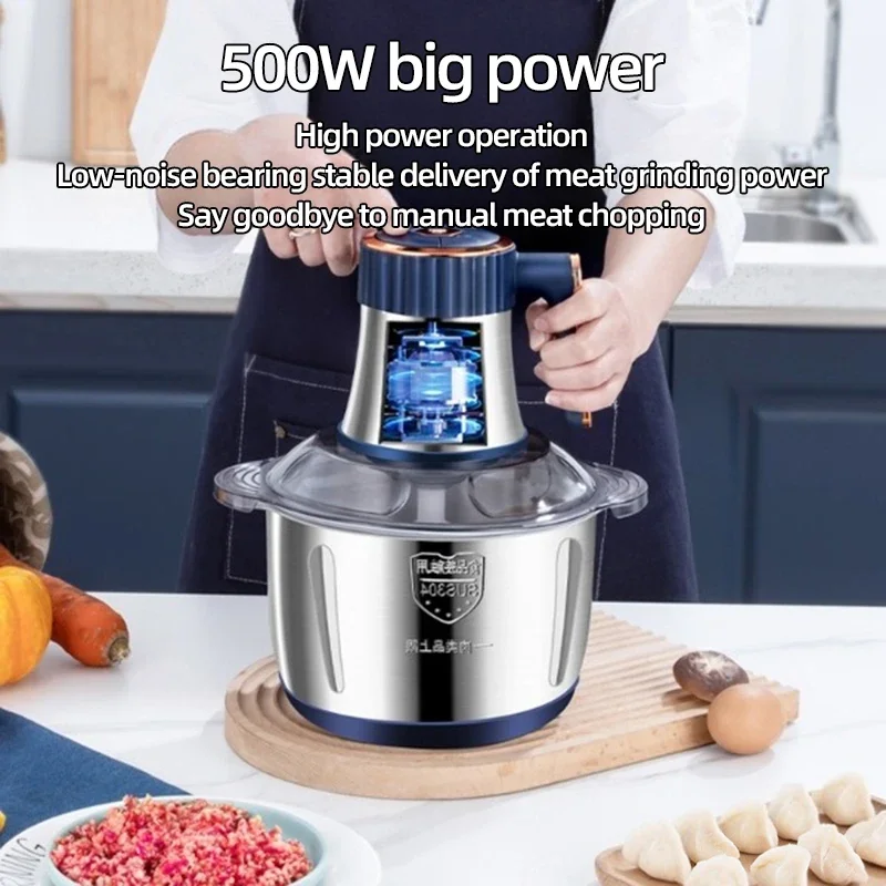 5L Household Kitchen Meat Grinder Stainless Steel Blade Powerful Vegetable Fruit Crusher Mince Garlic  Cooking Machine