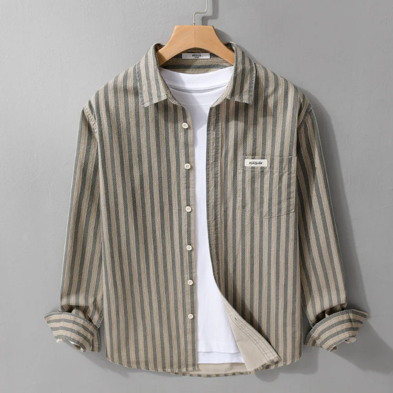 

Men's Casual Stripe Pure Cotton Long Sve irt Autumn Season Color Blo Design Breathable Comfortable Loose Fit Faionable